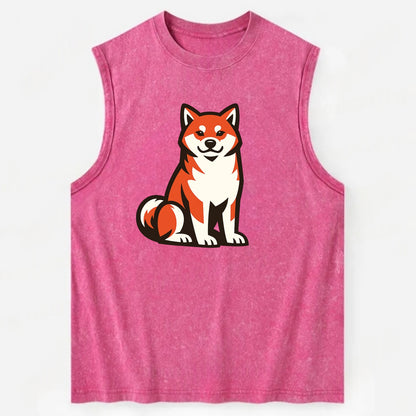 Sitting Shiba Inu Emblem - Vintage Washed Tank - Pink