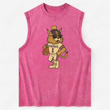 Minneapolis Lynx wearing Vikings beanie with Norse patch and wayfarer - Vintage Washed Tank - Pink