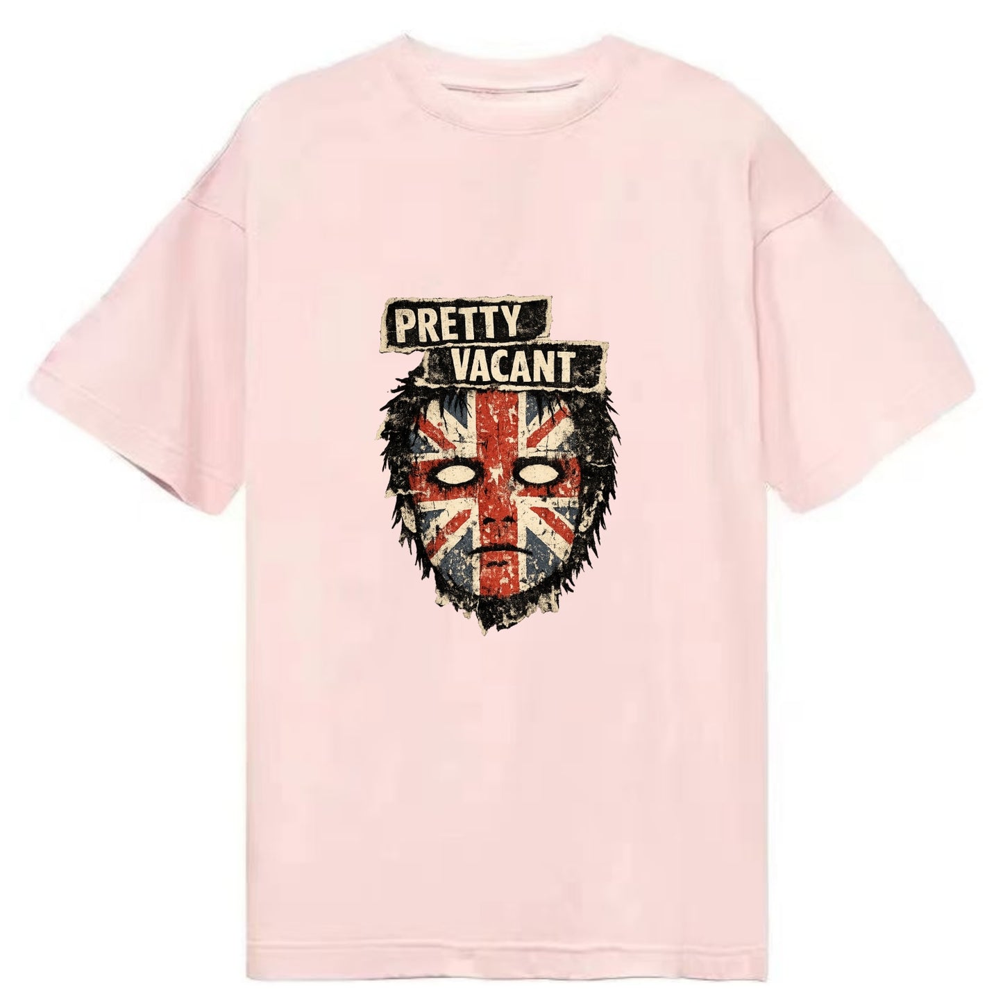 PRETTY VACANT | Blank stare Union Jack face | Empty expression | Punk nihilism | - Classic T-shirt - Pink