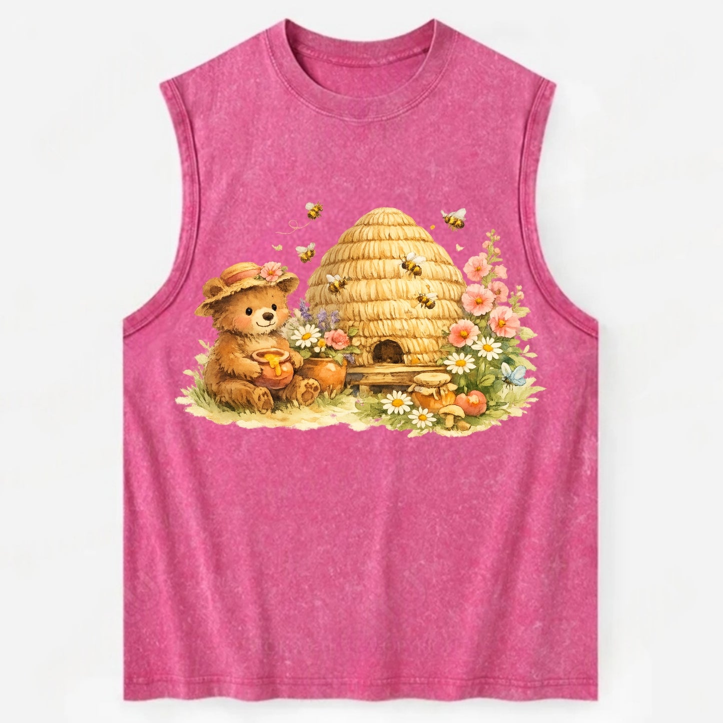 SKEP HIVE | Traditional straw beehive | Cottage garden setting | Buzzing - Vintage Washed Tank - Pink