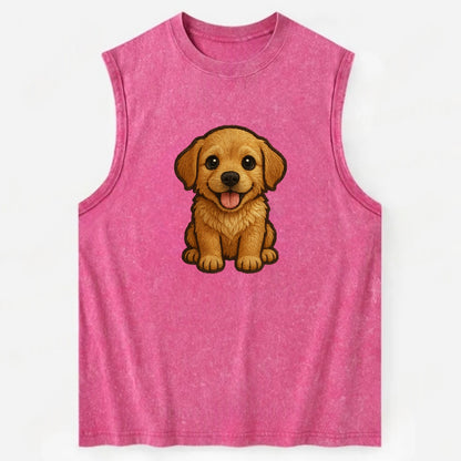 Baby Golden Retriever Puppy - fluffy golden fur, big brown eyes, pink tongue, - Vintage Washed Tank - Pink