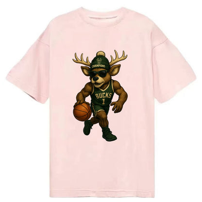 Milwaukee Buck Deer wearing Bucks green and cream beanie with antlers and - Classic T-shirt - Pink