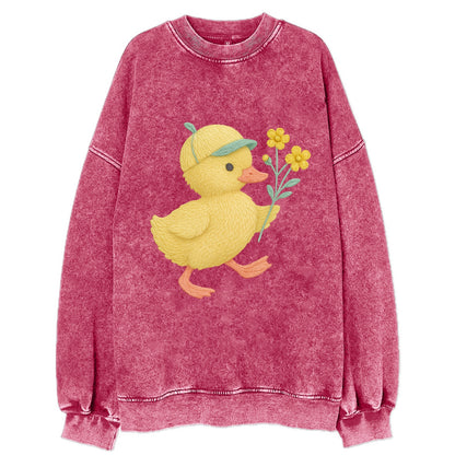 Yellow Duckling - Vintage Sweatshirt - Pink