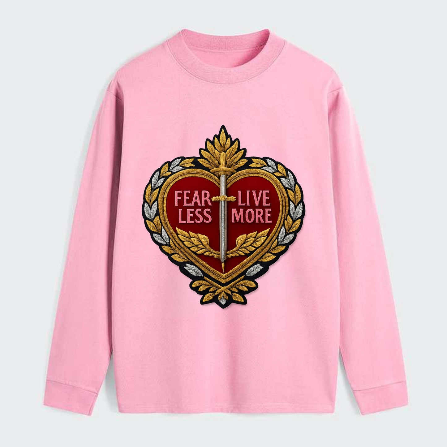 FEAR LESS LIVE MORE - heart with text in red , courage - Classic Long Sleeve Shirt - Pink