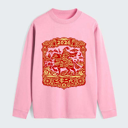 HORSE AND RIDER | Traditional Chinese warrior on horseback | Silk Road - Classic Long Sleeve Shirt - Pink