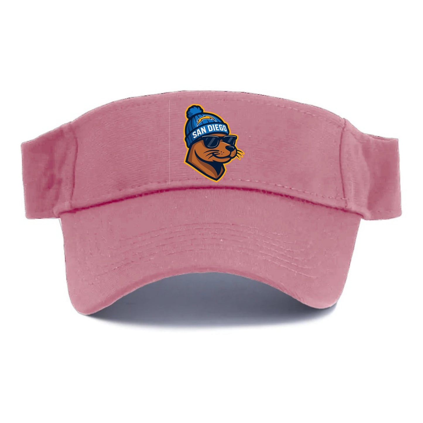 San Diego Sea Lion wearing Chargers beanie with bolt patch and wayfarer sunglasses - Visor - Pink