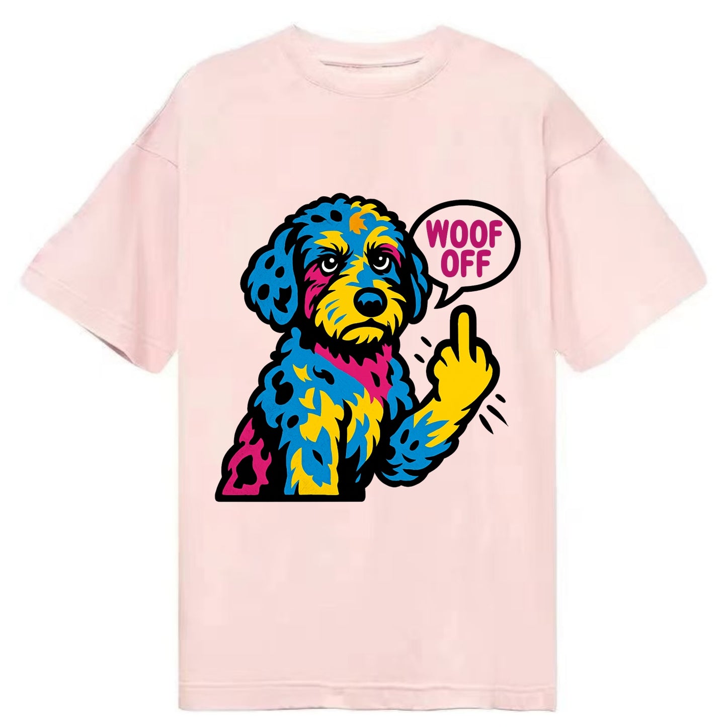 Aussiedoodle with merle patches and curly coat, playful smart paw raised - Classic T-shirt - Pink