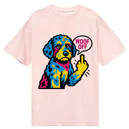 Aussiedoodle with merle patches and curly coat, playful smart paw raised - Classic T-shirt - Pink