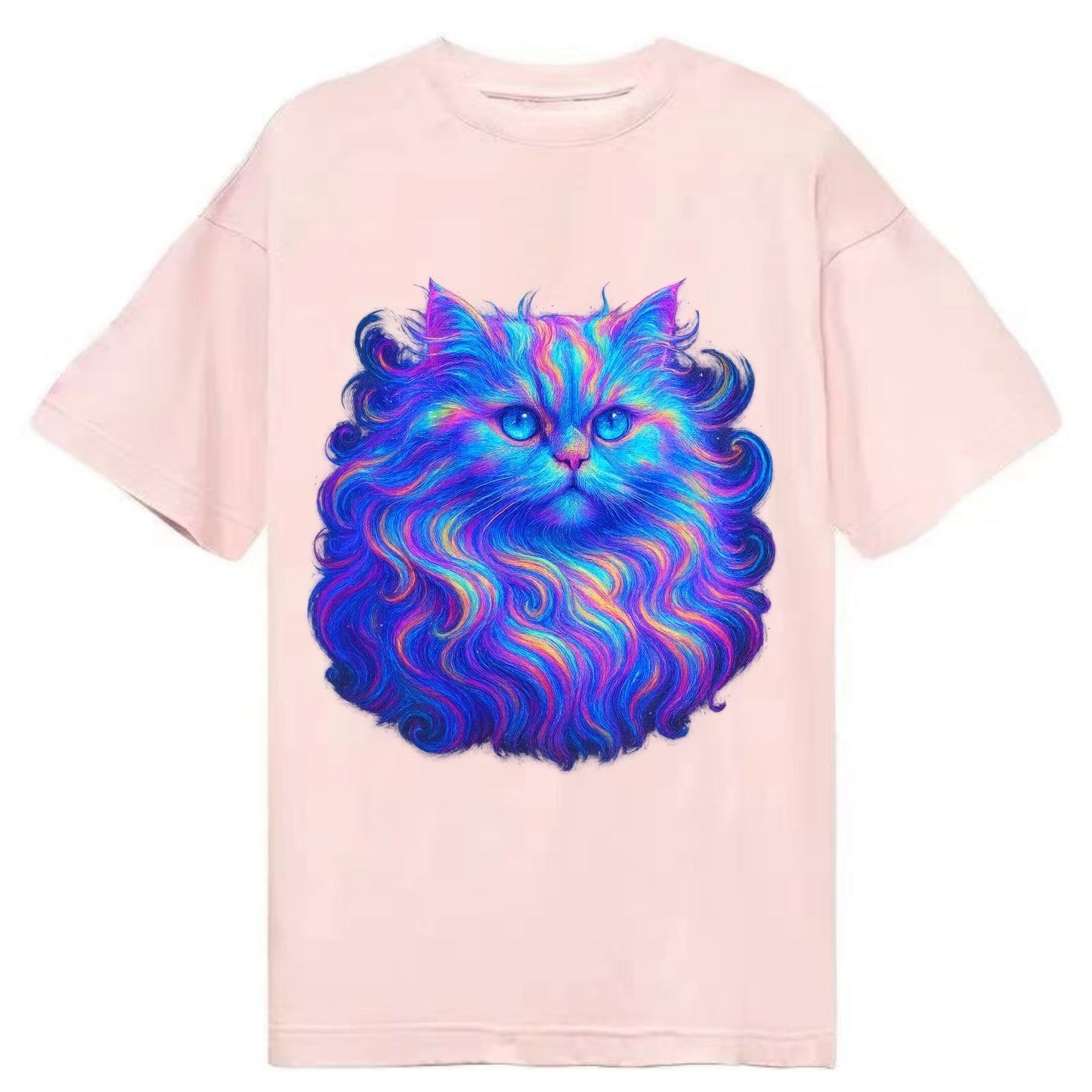 Luxurious Persian cat with flowing fur that refracts into rainbow prisms, soft - Classic T-shirt - Pink