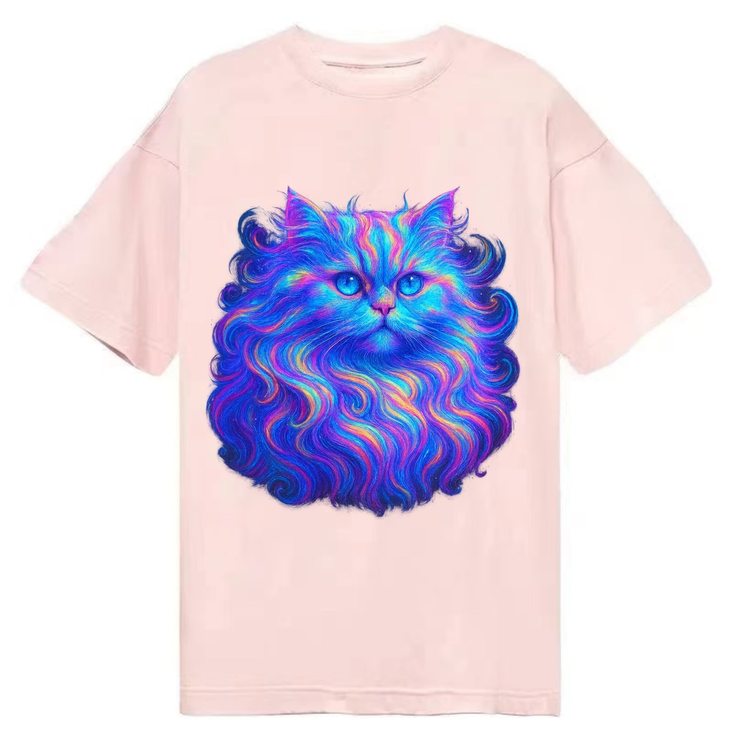 Luxurious Persian cat with flowing fur that refracts into rainbow prisms, soft - Classic T-shirt - Pink