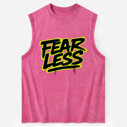 Bold typography design - "FEARLESS" - courage, bravery, facing challenges - Vintage Washed Tank - Pink