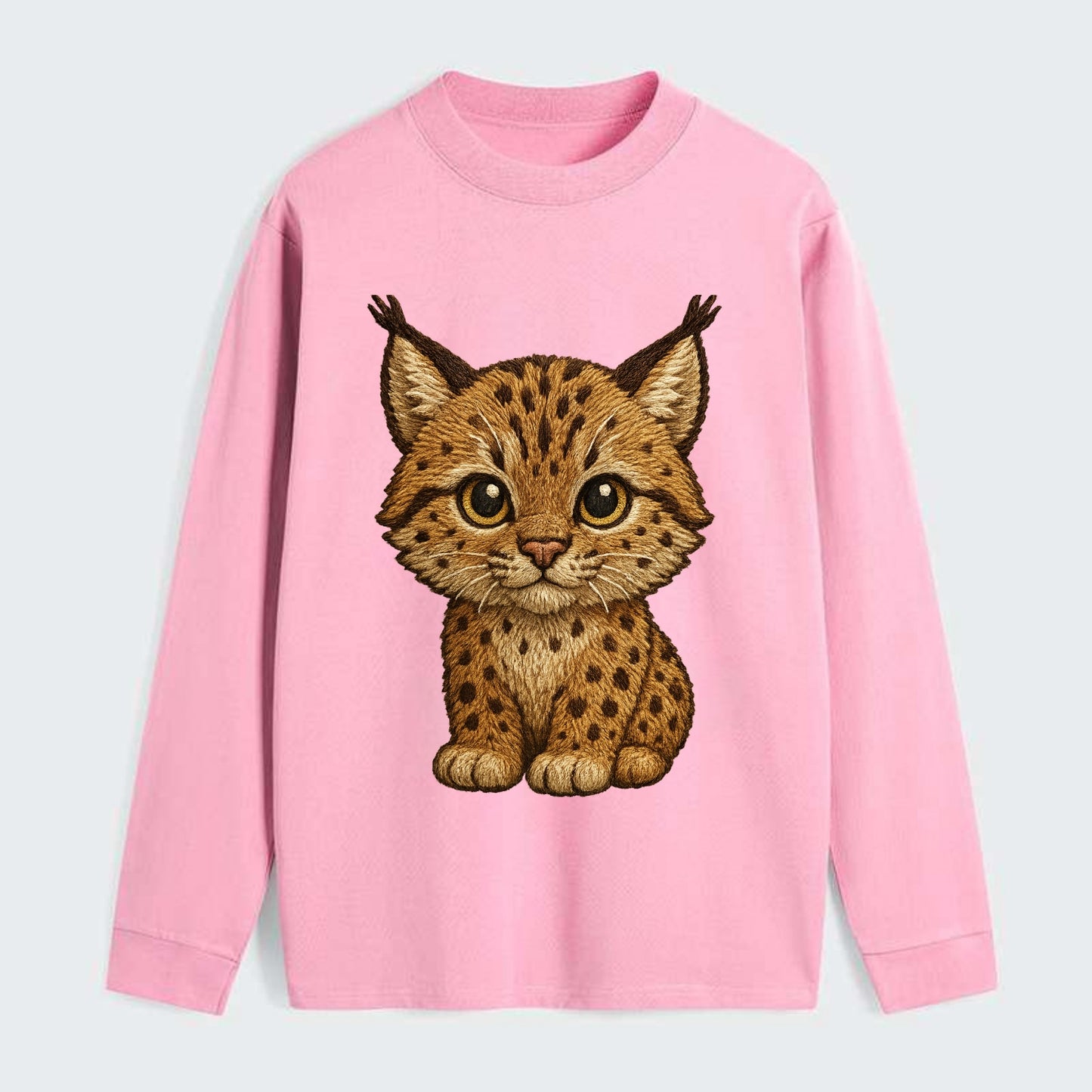 Baby Lynx Cub - tufted ears, spotted fur, golden eyes, front-facing, - Classic Long Sleeve Shirt - Pink