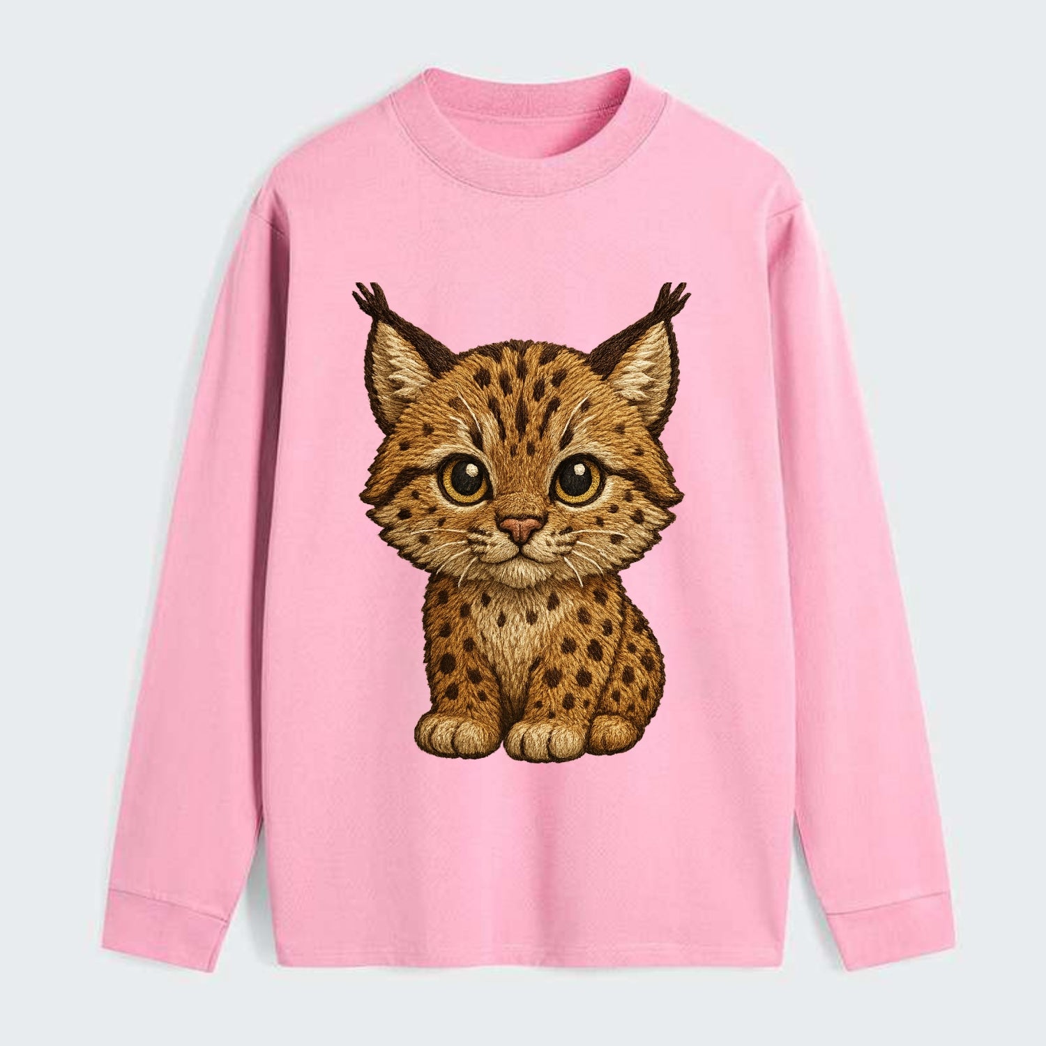 Baby Lynx Cub - tufted ears, spotted fur, golden eyes, front-facing, - Classic Long Sleeve Shirt - Pink