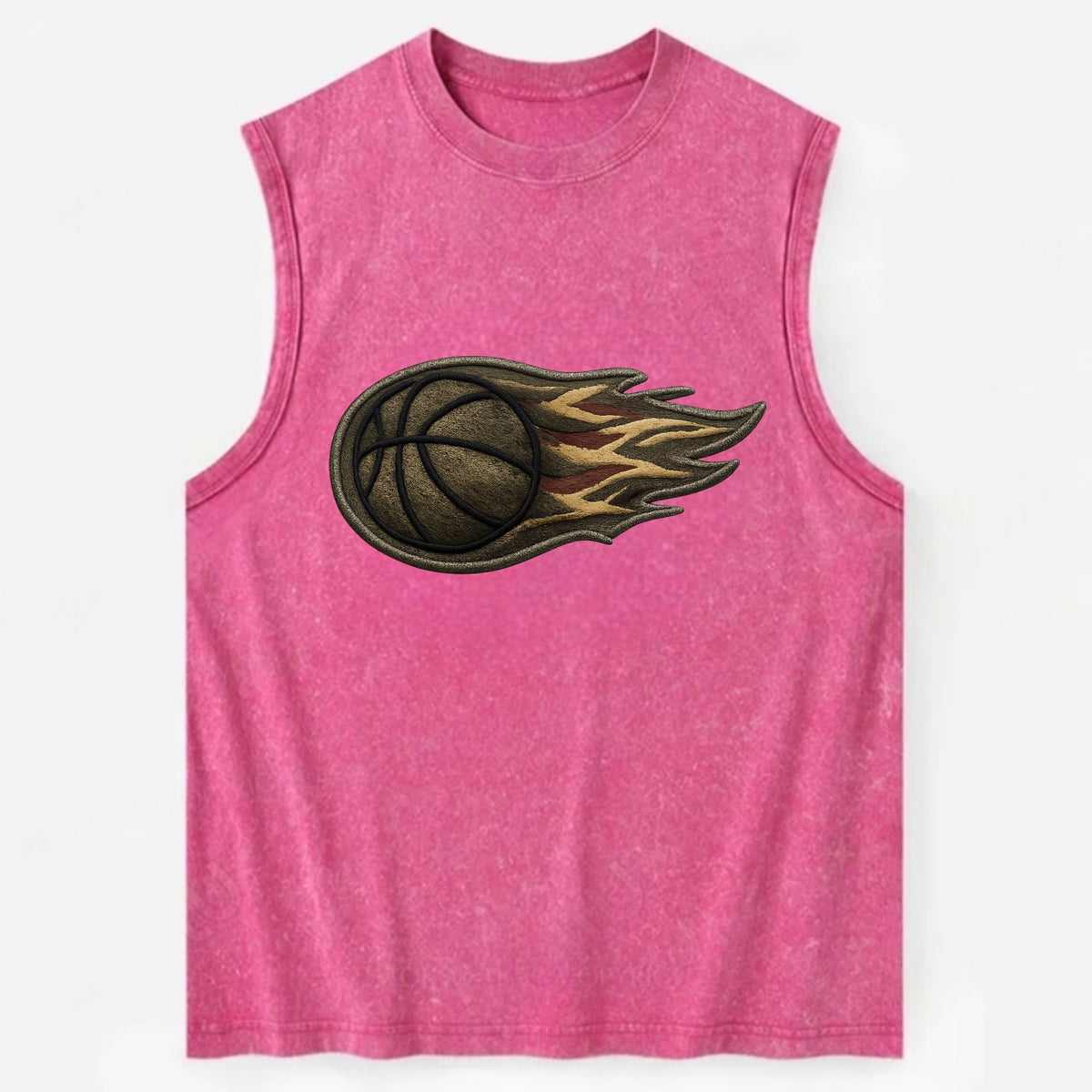 BASKETBALL FLAMING BALL - basketball with flames in orange and red , dynamic - Vintage Washed Tank - Pink