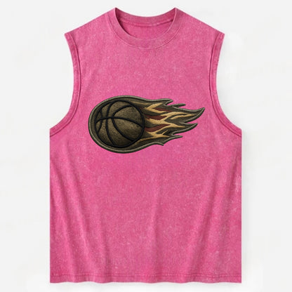 BASKETBALL FLAMING BALL - basketball with flames in orange and red , dynamic - Vintage Washed Tank - Pink