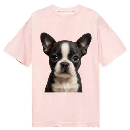 Baby Boston Terrier Puppy - tuxedo markings, big round eyes, bat ears, - Classic T-shirt - Pink