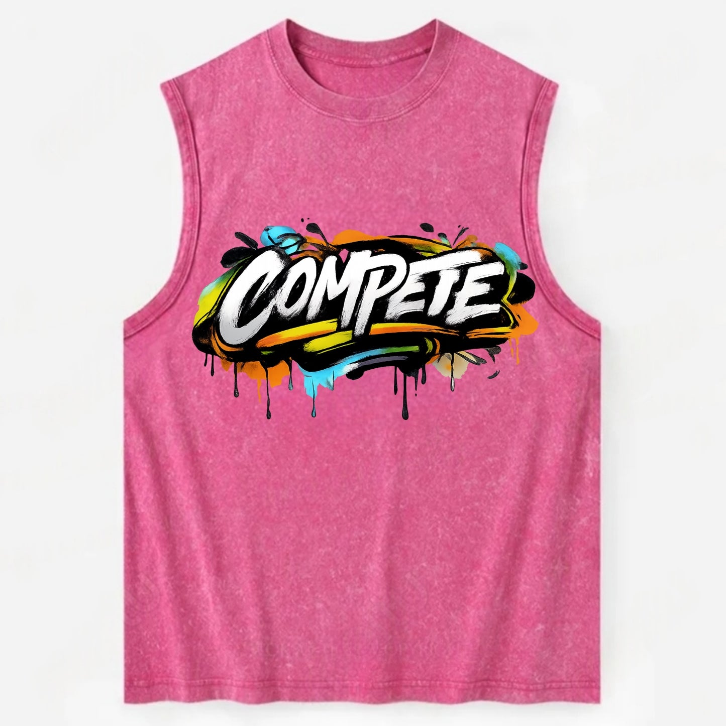 Bold typography design - "COMPETE" - competitive spirit, love the game - Vintage Washed Tank - Pink