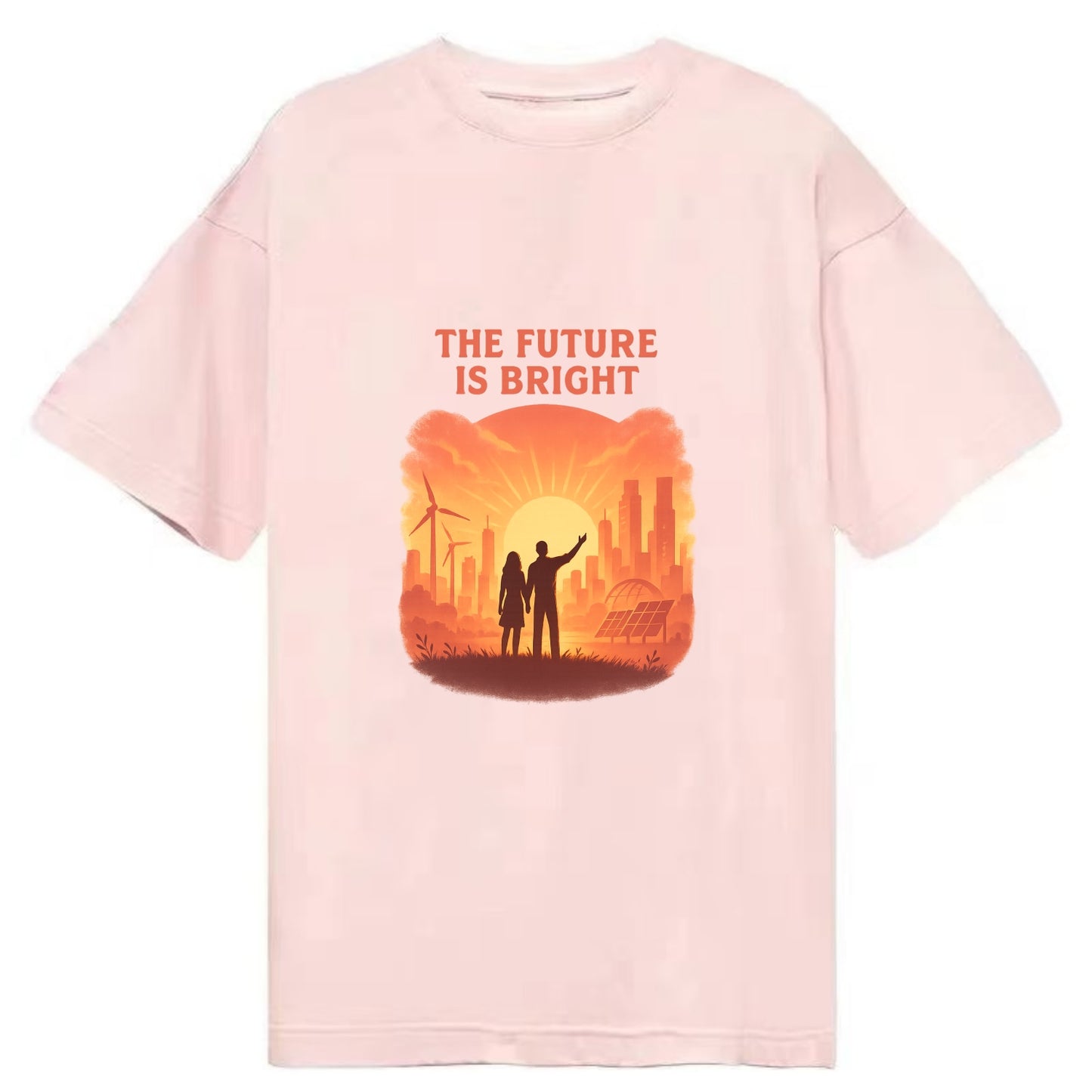 Sunrise over thriving sustainable city - "The Future is Bright" - optimistic - Classic T-shirt - Pink