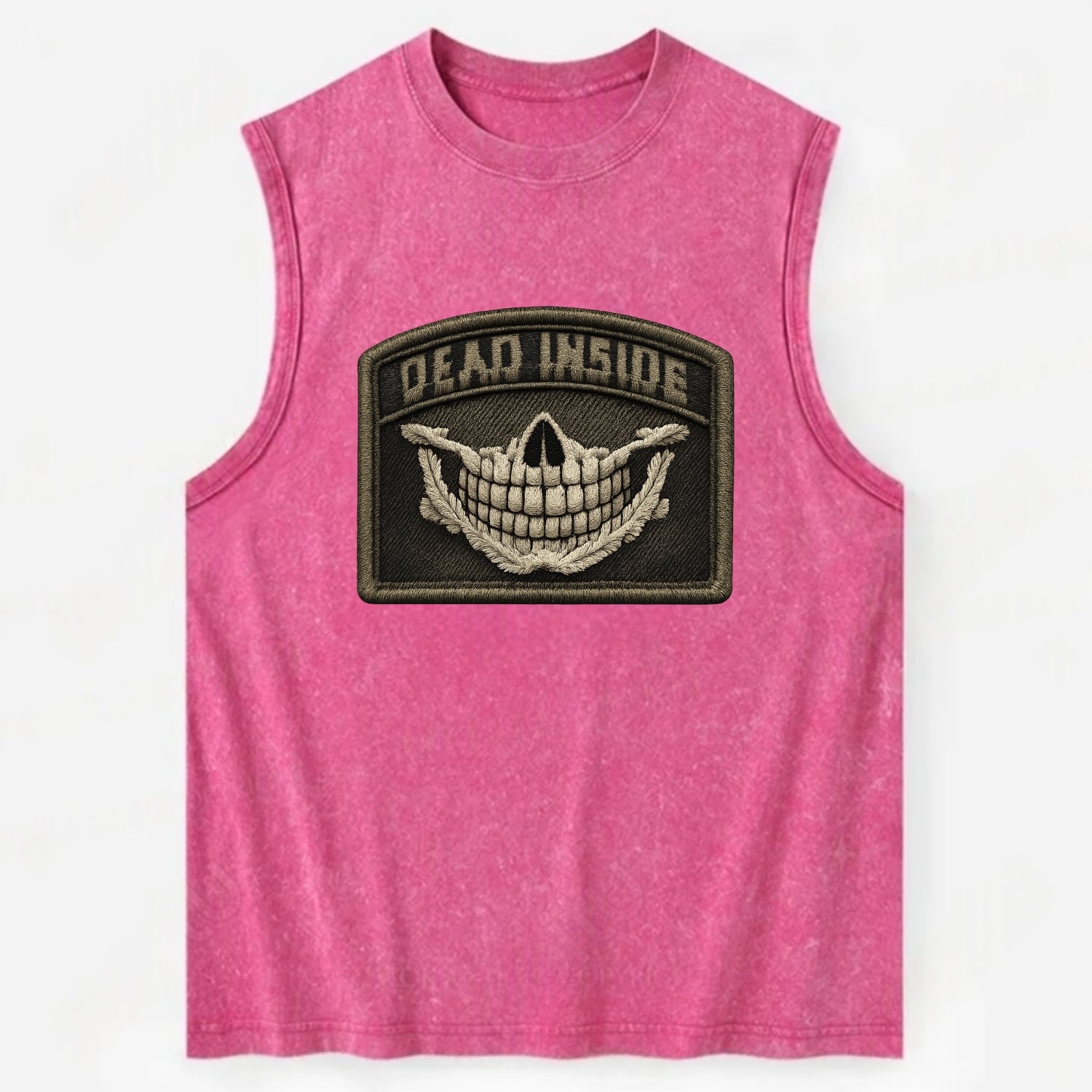 DEAD INSIDE SMILE - skeleton smile in white , dark humor - Vintage Washed Tank - Pink