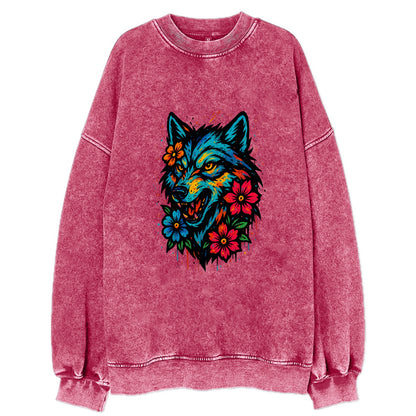 Floral Wolf Garden  - Vintage Sweatshirt - Pink