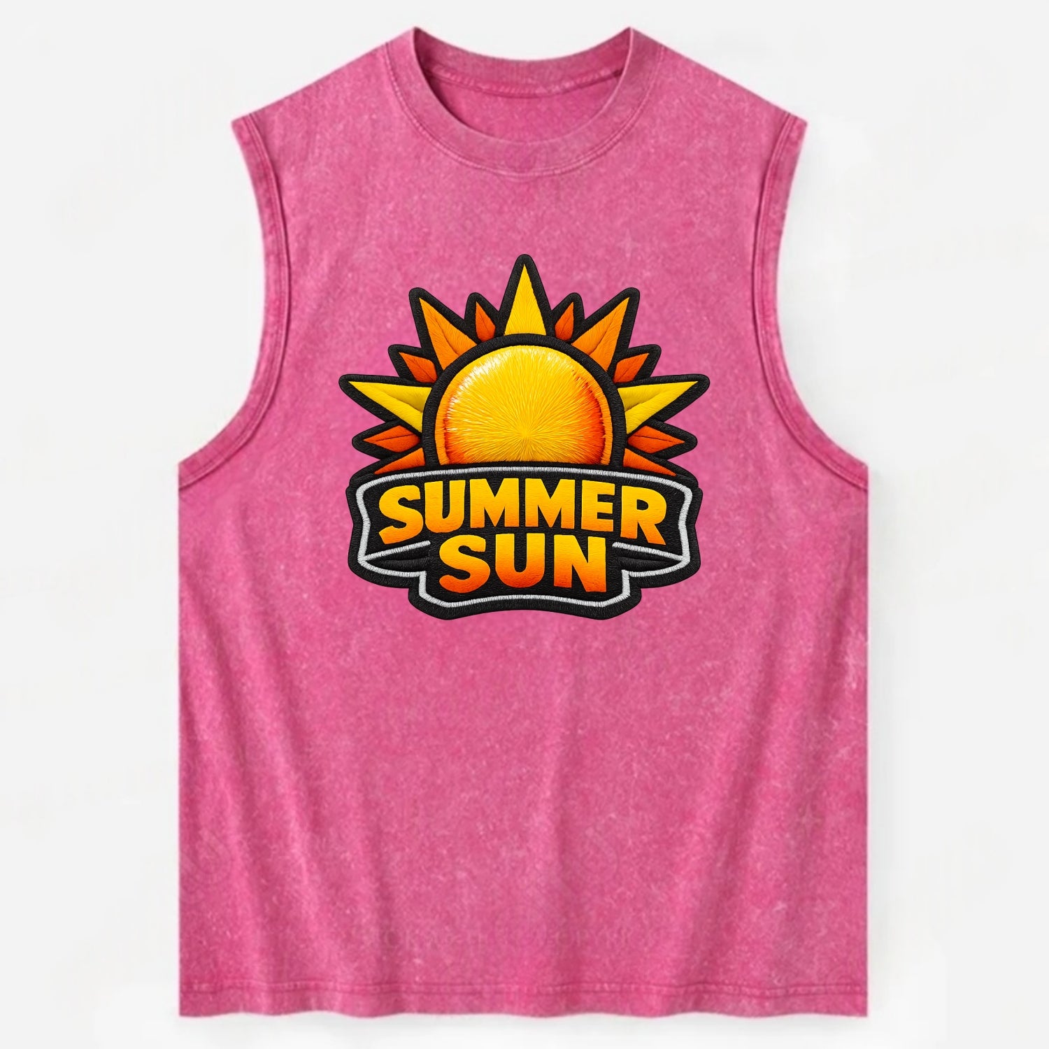 SUMMER SUN - bright sun with rays in yellow and orange , hot season - Vintage Washed Tank - Pink