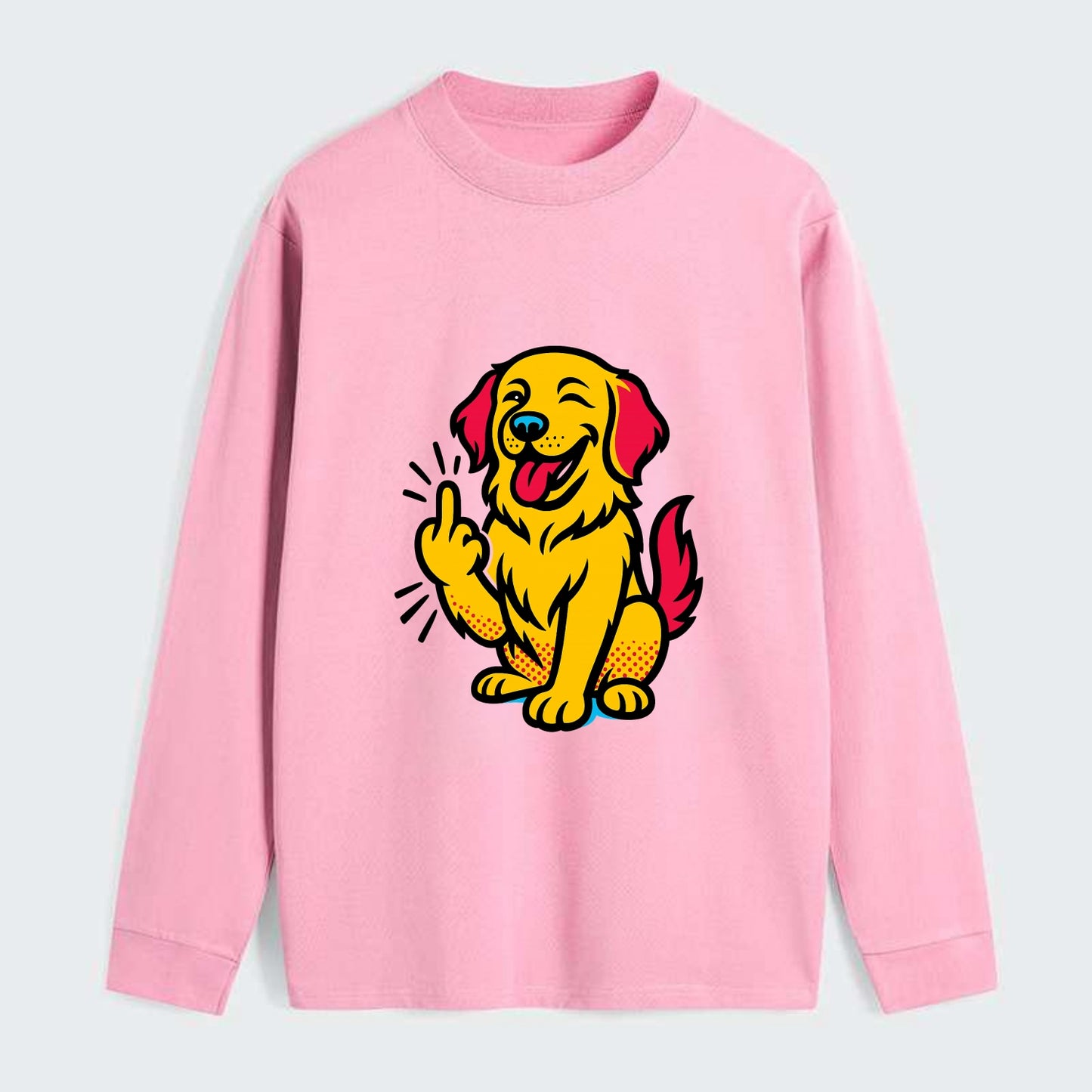 Golden Retriever with happy smile and golden coat, fluffy paw raised - Classic Long Sleeve Shirt - Pink