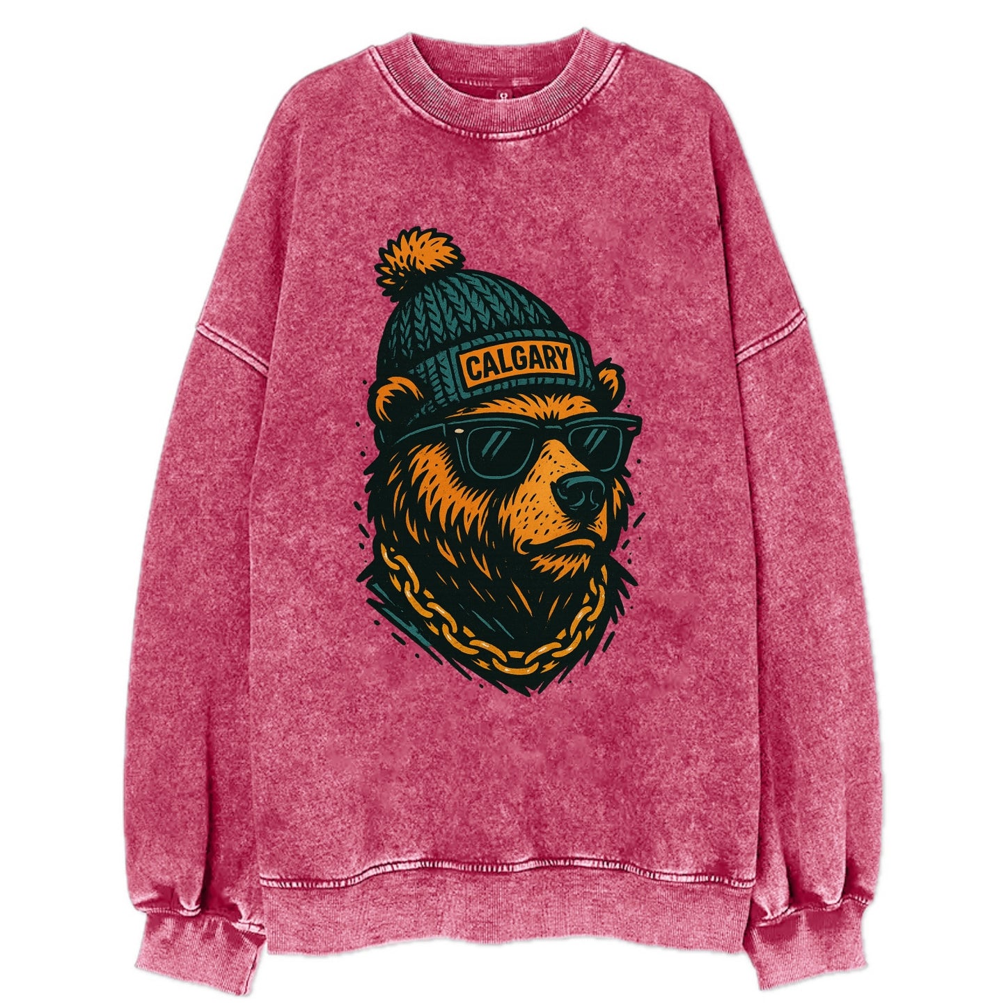 Calgary Grizzly Bear wearing Calgary bea - Vintage Sweatshirt - Pink