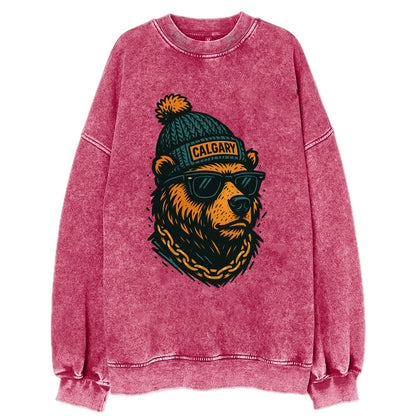 Calgary Grizzly Bear wearing Calgary bea - Vintage Sweatshirt - Pink