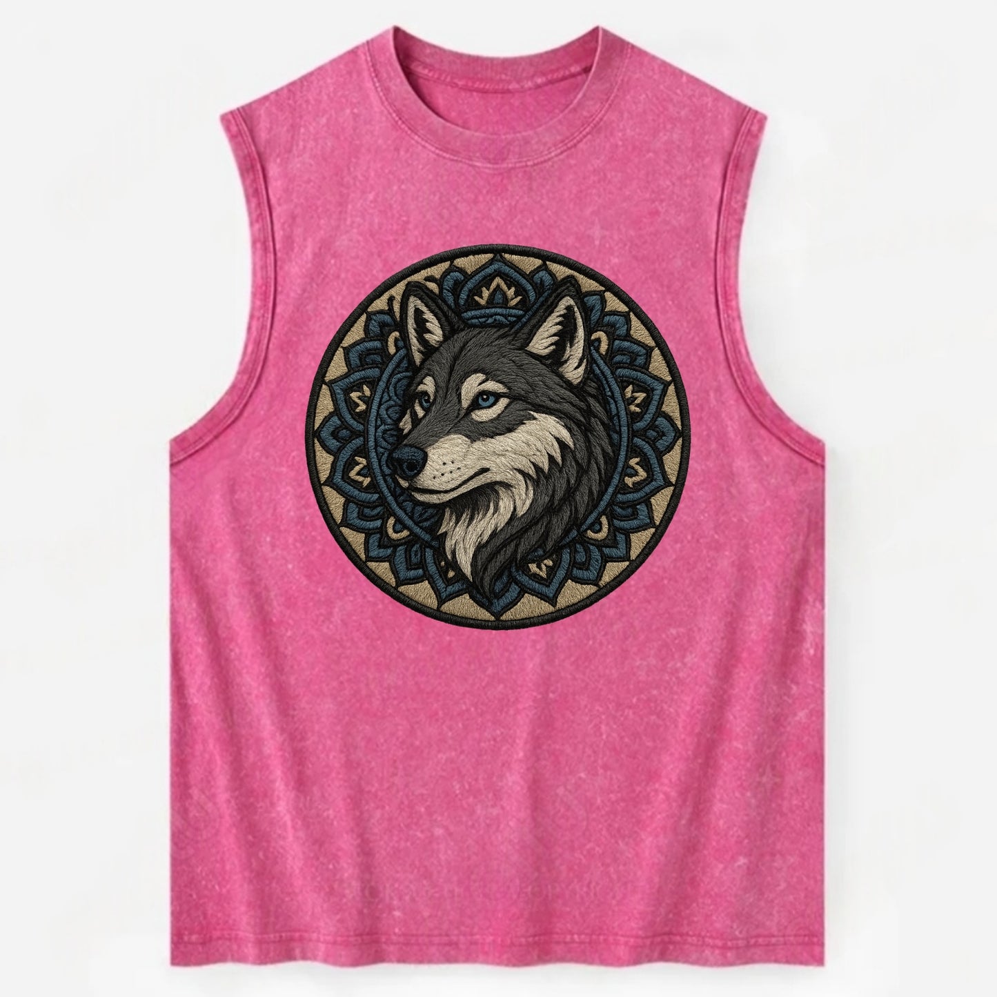 Mandala Wolf Pattern  - Vintage Washed Tank - Pink