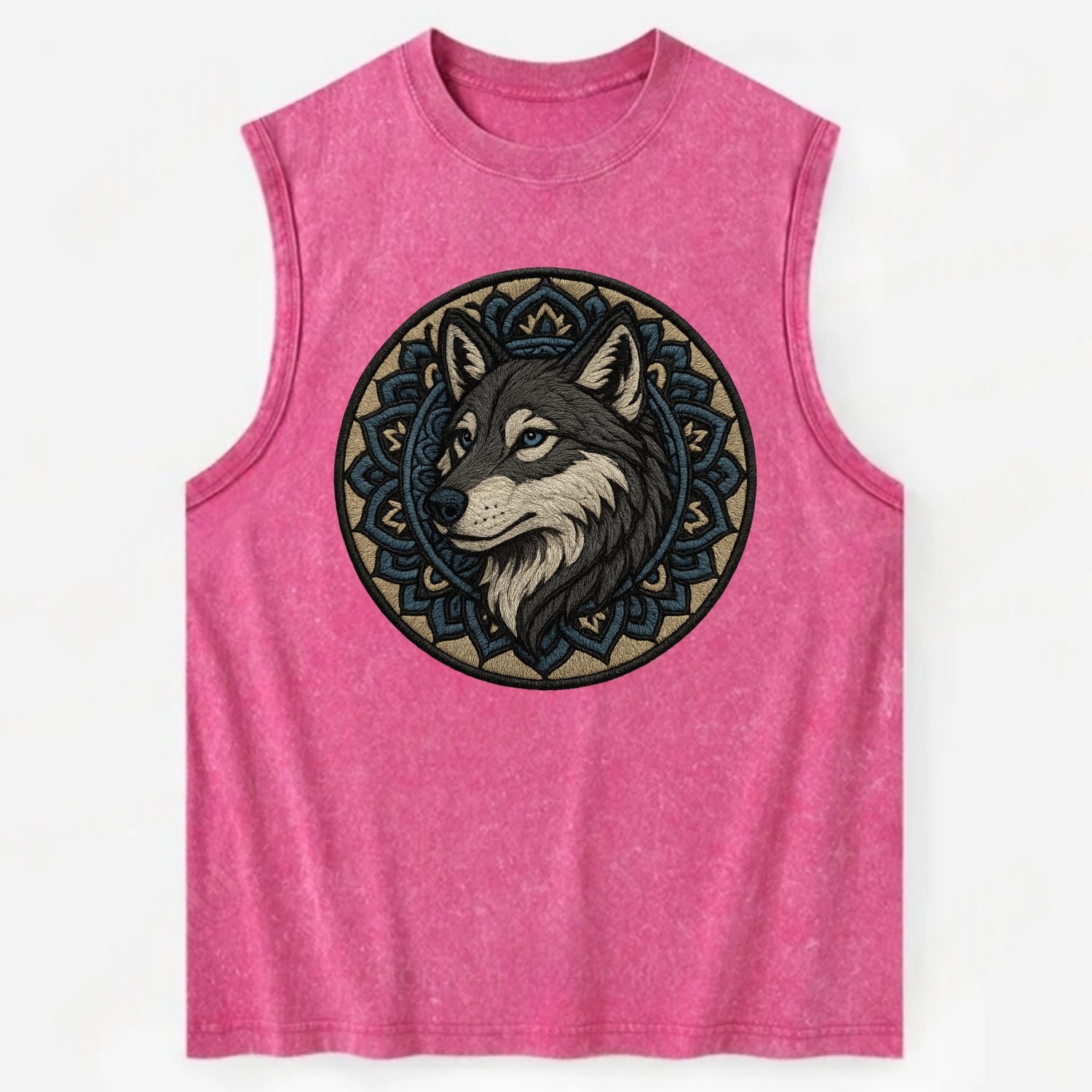 Mandala Wolf Pattern  - Vintage Washed Tank - Pink