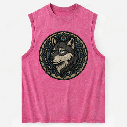 Mandala Wolf Pattern  - Vintage Washed Tank - Pink