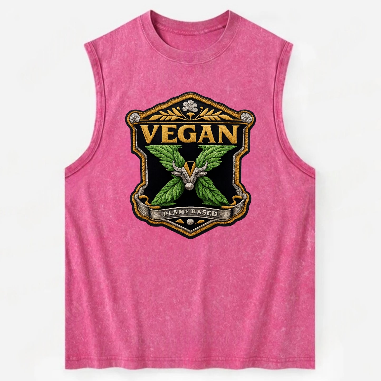 VEGAN X - plant-based symbol in green , animal rights - Vintage Washed Tank - Pink
