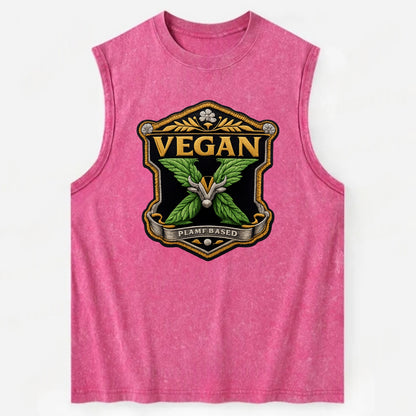 VEGAN X - plant-based symbol in green , animal rights - Vintage Washed Tank - Pink