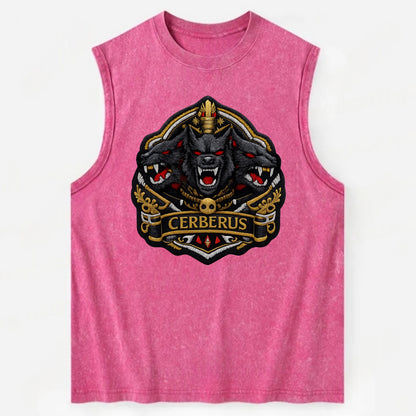 CERBERUS THREE HEADS - triple hound in black and red , underworld - Vintage Washed Tank - Pink