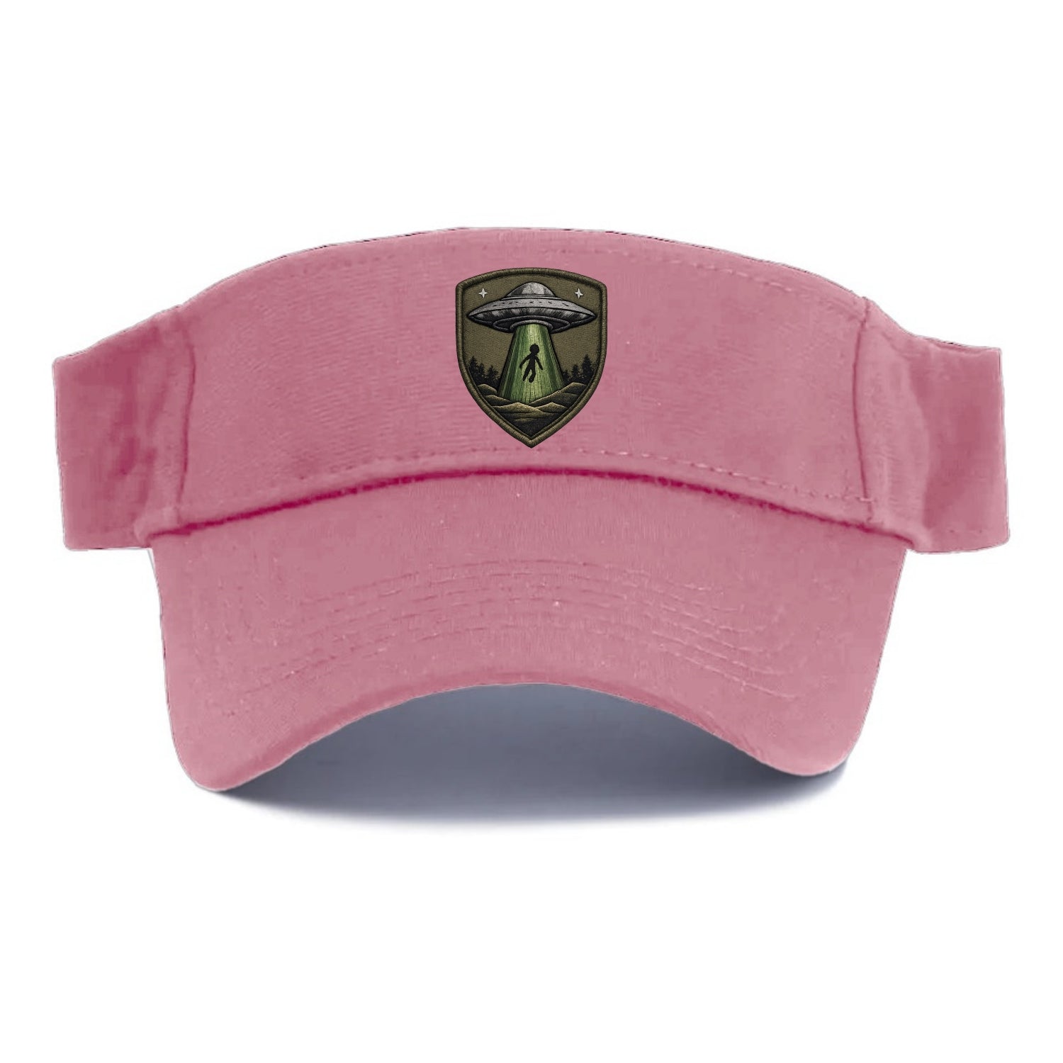 UFO ALIEN - flying saucer with beam in silver and green , extraterrestrial - Visor - Pink