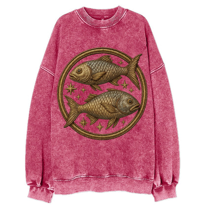 Pisces Fish  - Vintage Sweatshirt - Pink