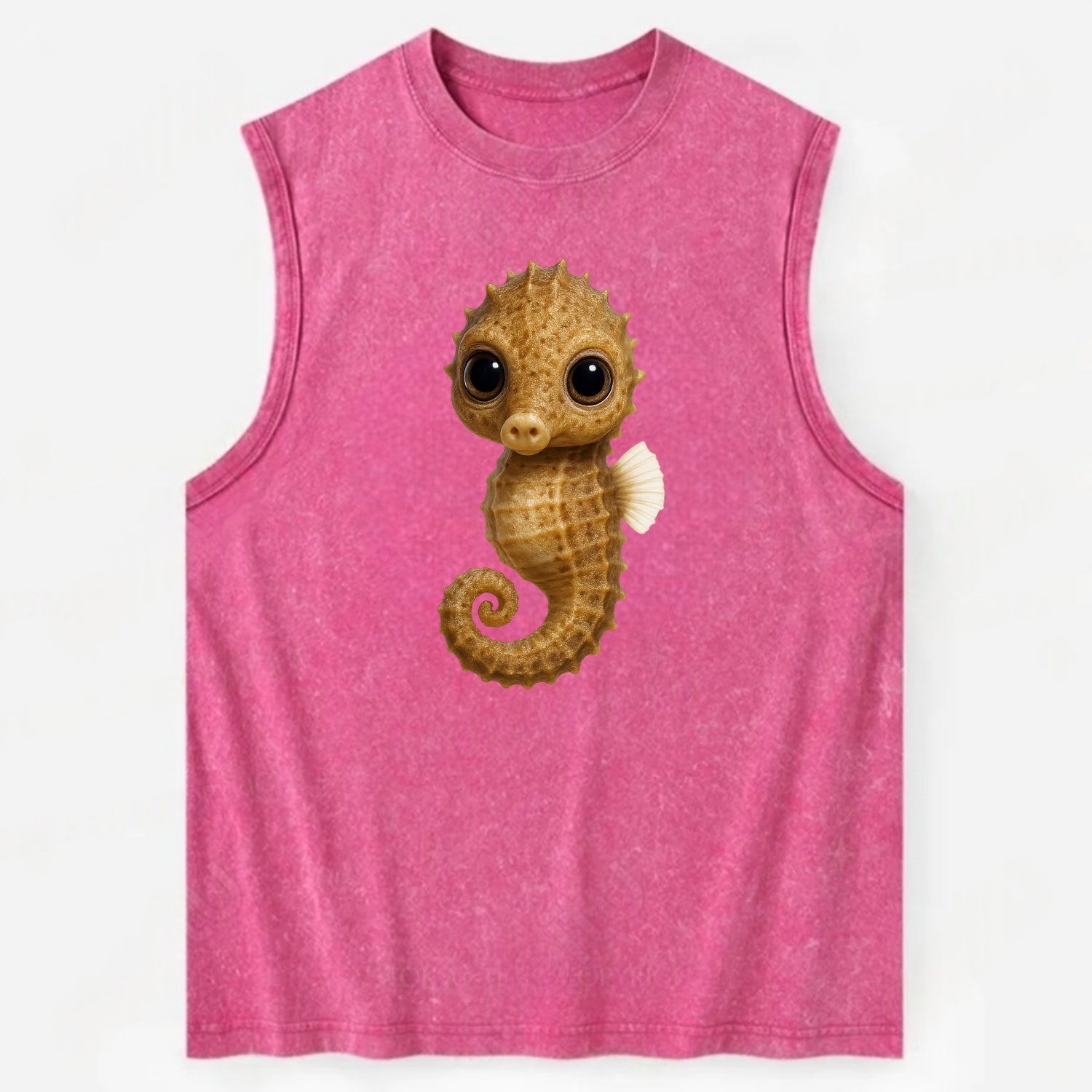 Baby Seahorse - curled tail, snout, large eyes, front-facing, delicate and - Vintage Washed Tank - Pink