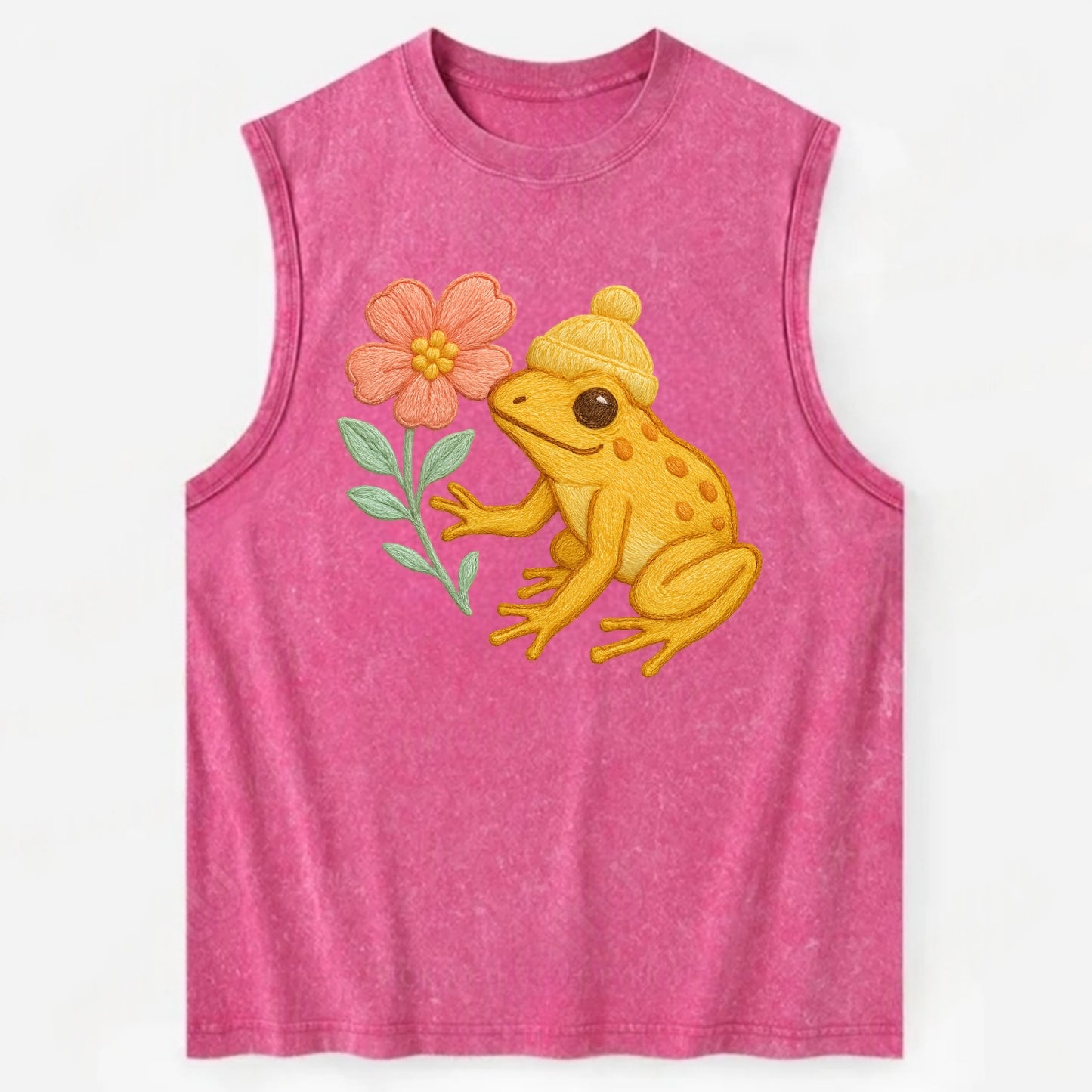 Yellow Dart Frog - Vintage Washed Tank - Pink