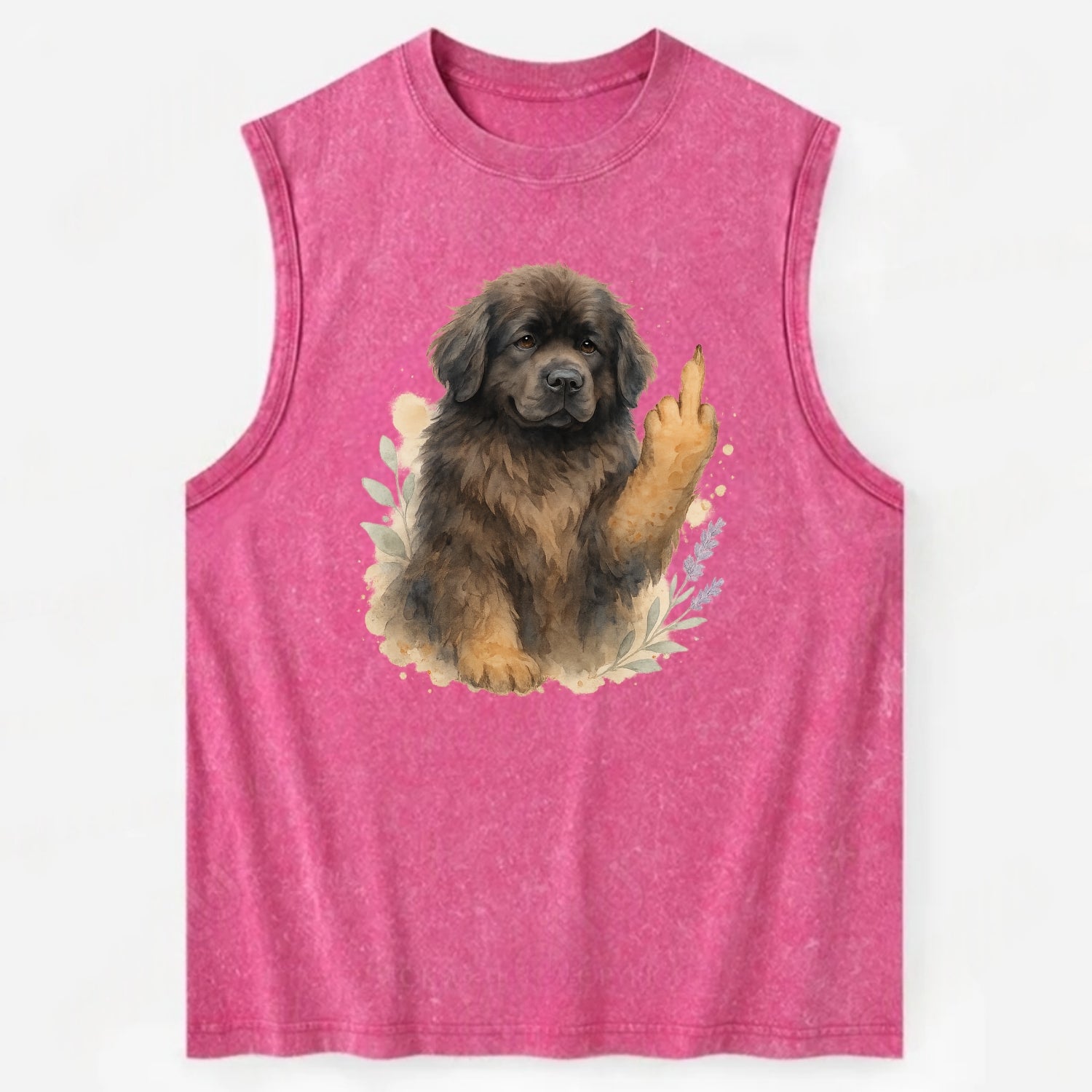 Newfoundland fluffy bear-like with webbed paws, massive gentle paw up - Vintage Washed Tank - Pink