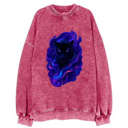 Sleek black panther emerging from swirls of deep purple and electric blue, - Vintage Sweatshirt - Pink
