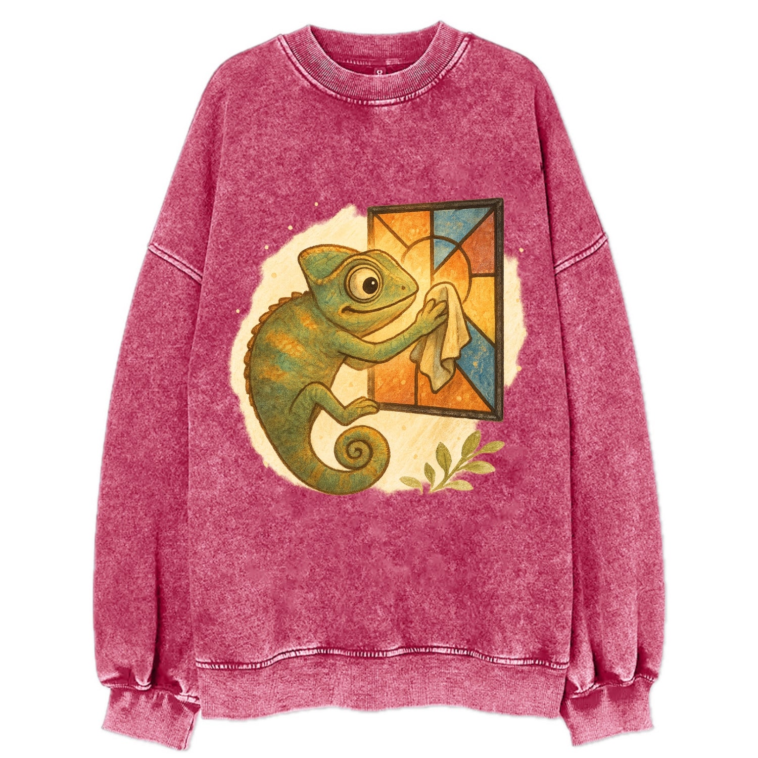 Chameleon blending into a stained-glass window it is polishing with delicate - Vintage Sweatshirt - Pink
