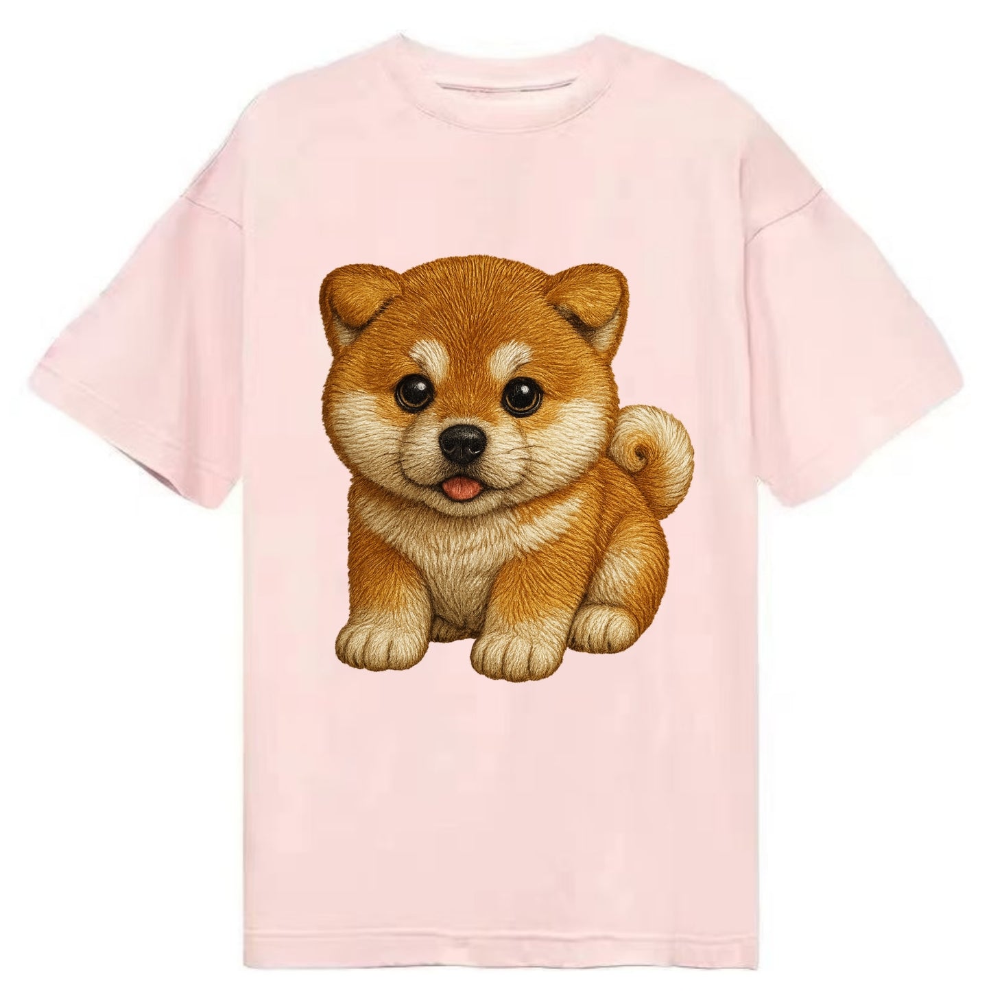 Baby Akita Puppy - fluffy bear-like, curled tail, dignified eyes, front-facing, - Classic T-shirt - Pink
