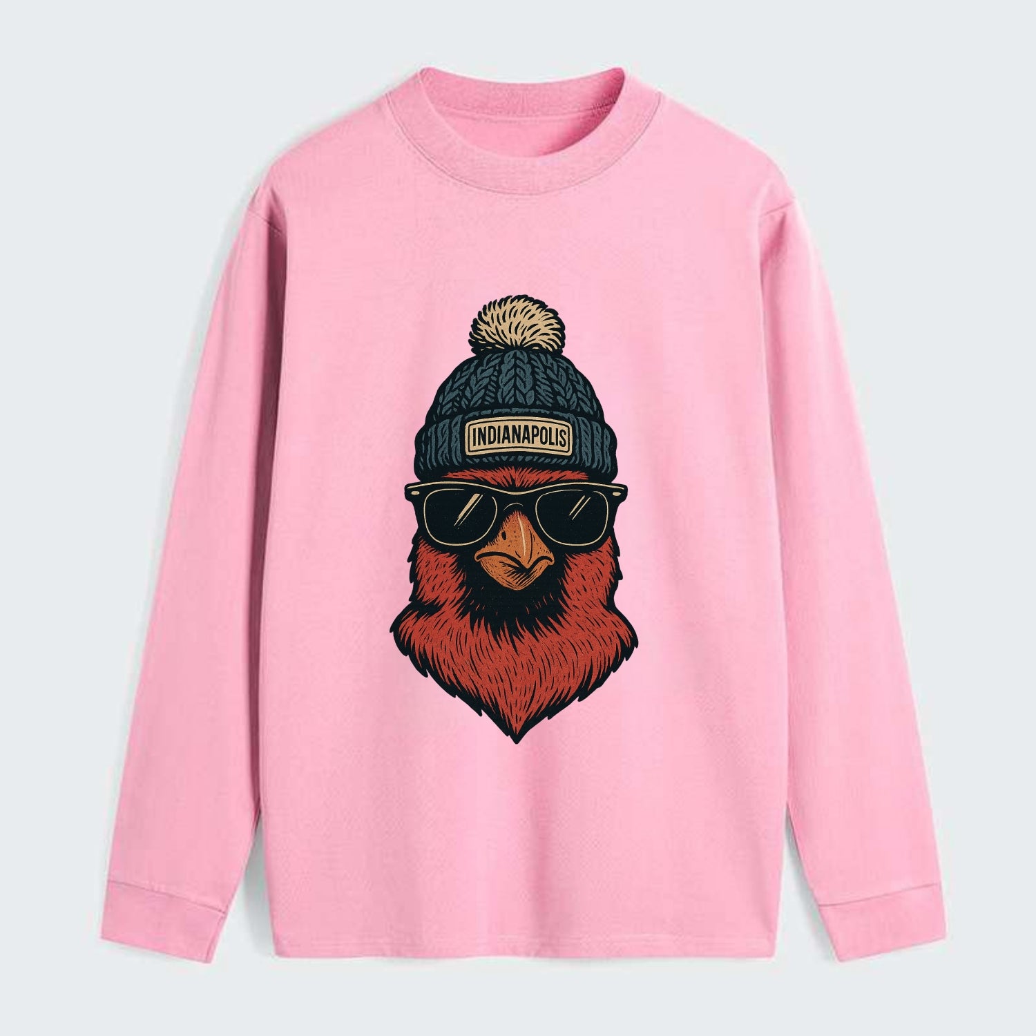 Indiana Cardinal wearing Indianapolis beanie with pom pom and wayfarer - Classic Long Sleeve Shirt - Pink