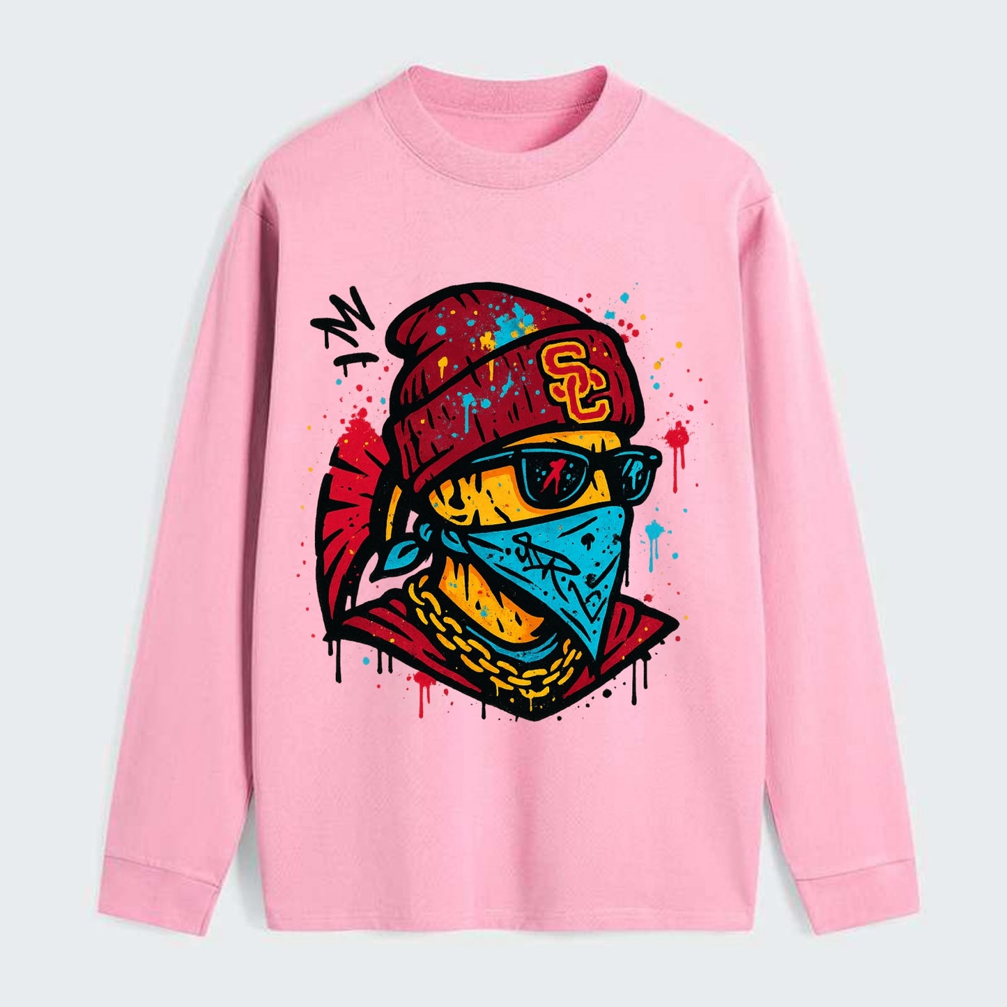 Los Angeles Trojan wearing USC beanie with SC patch - Classic Long Sleeve Shirt - Pink