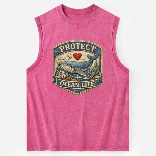 PROTECT OCEAN LIFE - whale with heart in blue , marine conservation - Vintage Washed Tank - Pink