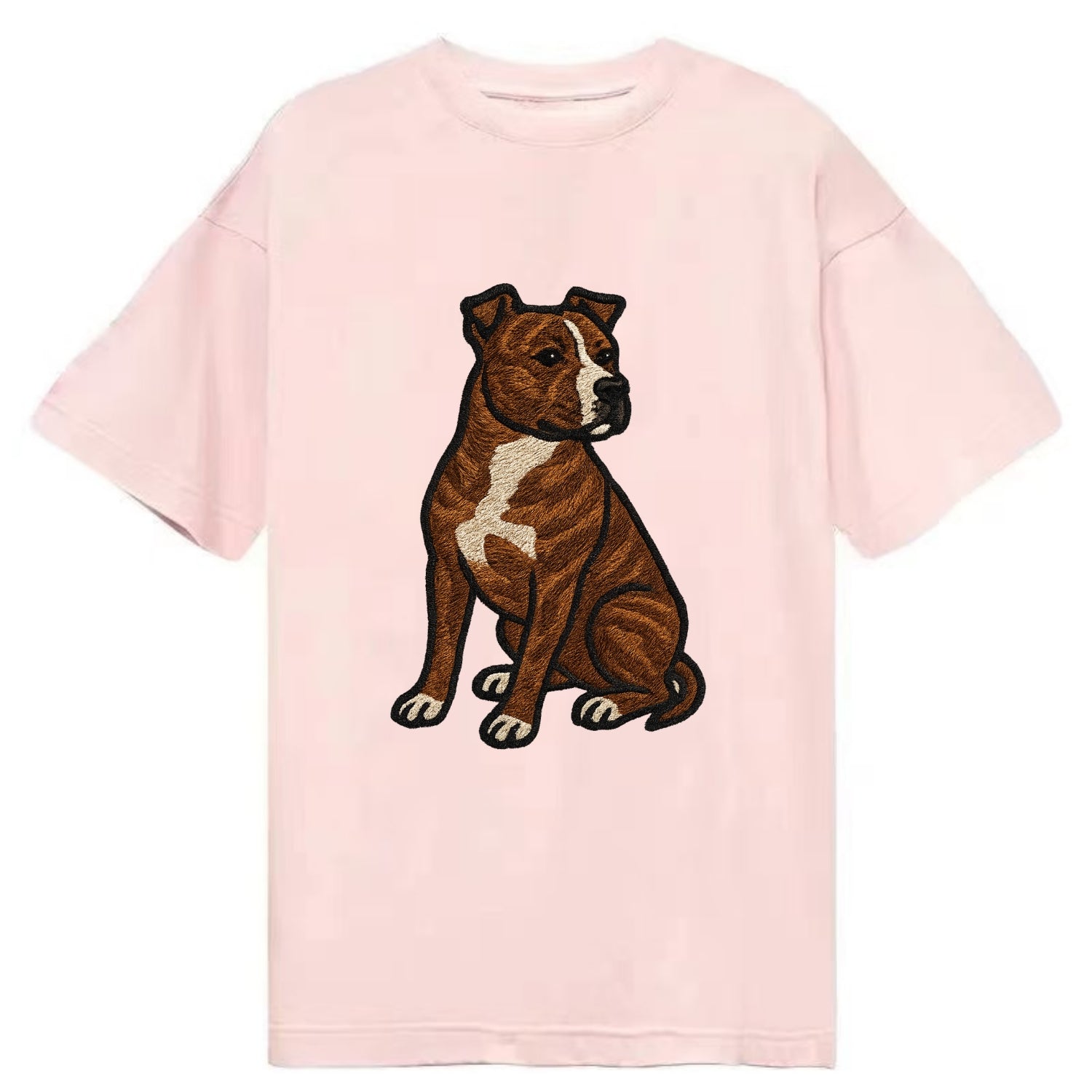 American Staffordshire Terrier - Brindle embroidered pose - Classic T-shirt - Pink