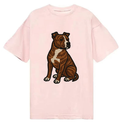 American Staffordshire Terrier - Brindle embroidered pose - Classic T-shirt - Pink