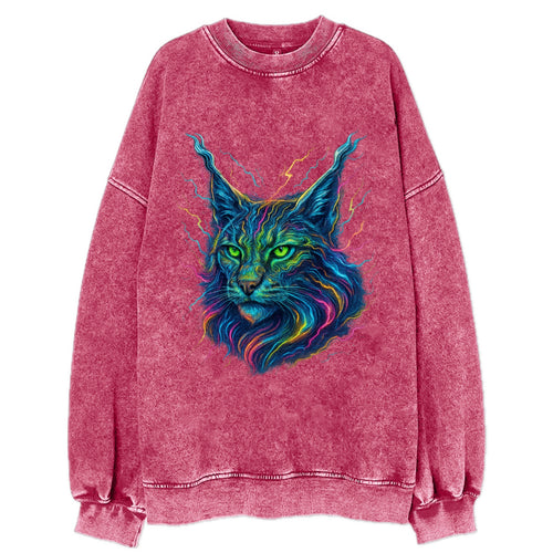 Wild lynx with ear tufts transforming into liquid mercury flows, silver and - Vintage Sweatshirt