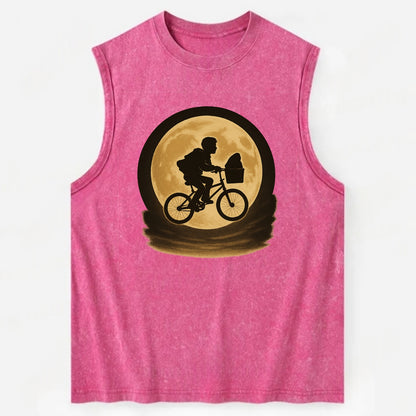 boy with bicycle flying across full moon with silhouette - Vintage Washed Tank - Pink