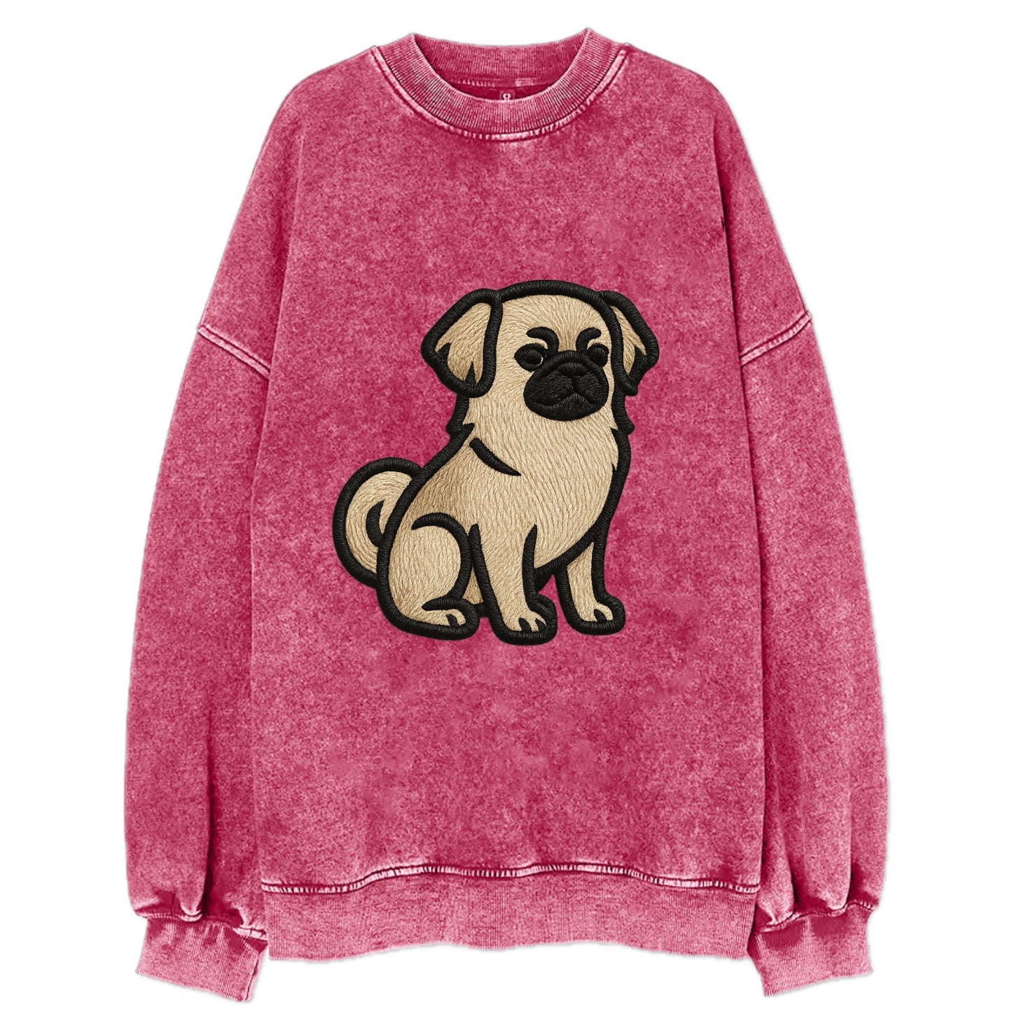 Tibetan Spaniel - Fawn small dog embroid - Vintage Sweatshirt - Pink